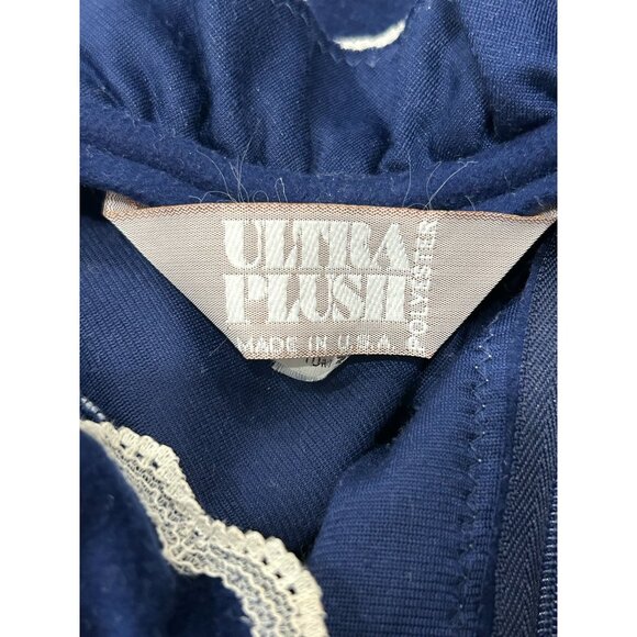 Vintage Navy Blue Ultra Plush Long Nightgown White Lace Details Ruffle Trim Sz M - Picture 5 of 10
